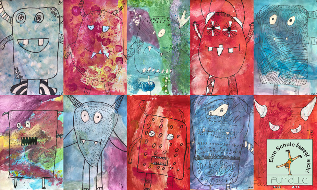 Kunst in der Klasse 3c: Lustige Warm-Kalt-Monster - Gerhart-Hauptmann